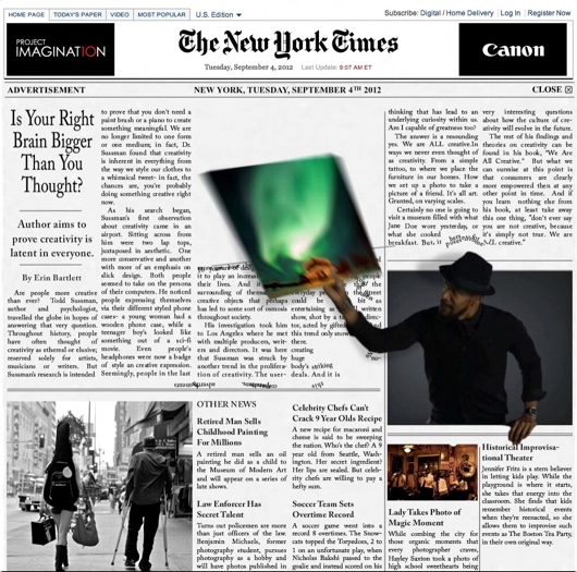Canon Project Imagina10n, New York Times website homepage takeover ad.